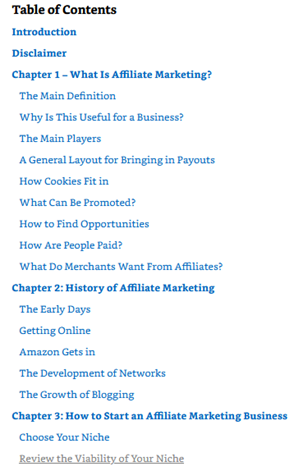 Table of contents - Affiliate Marketing Launch A Six-Figure Business With Clickbank Products, Affiliate Links, Amazon Affiliate Program, And Internet Marketing by Noah Gray & Michael Fox