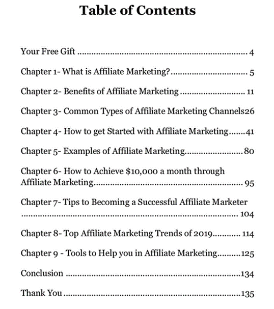 Table of contents - Affiliate Marketing Secrets by Chandler Wright