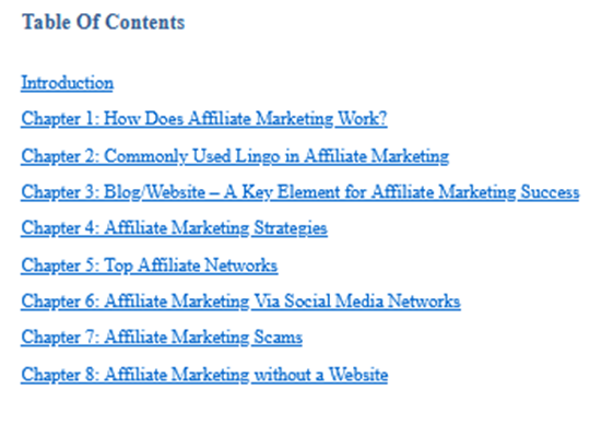 Table of contents - Affiliate Marketing by Mark Smith