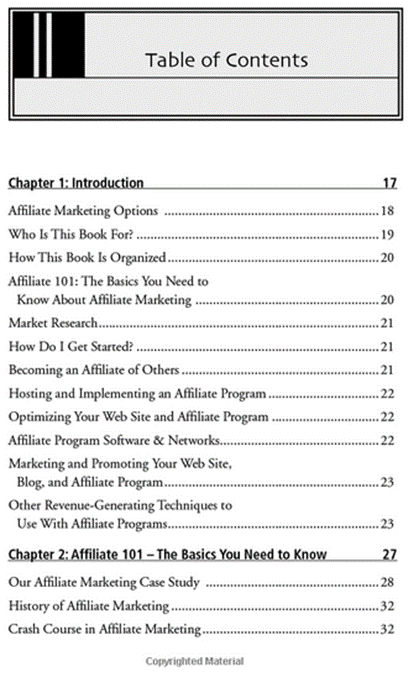 Table of contents - The Complete Guide to Affiliate Marketing on the Web by Bruce C. Brown